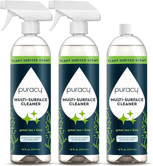 Puracy Multi-Surface Cleaner Spray - Plant-Powered All Purpose Cleaner - Surface Cleaner Solution As Seen on TikTok (Green Tea & Lime, 16 fl oz, 3 Pack)