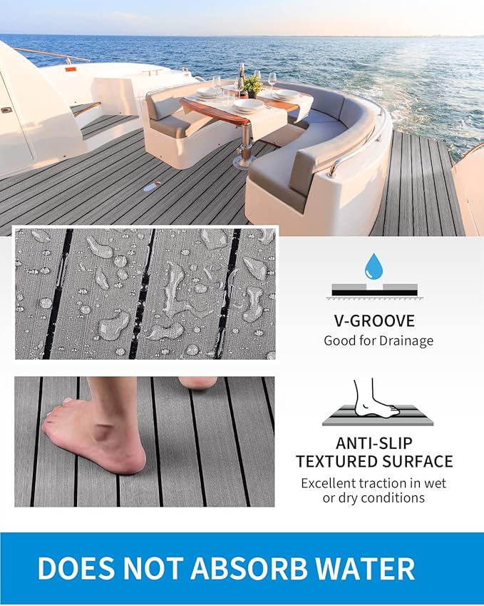 OCEANBROAD EVA Foam Boat Flooring with 3M Adhesive Backing Marine Self-Adhesive Decking 96''x45.6''/36''/28.8''/16.8'', 48''x16.8'' Faux Teak Sheet for Jon Boats Swim Platform Helm Pad RV Floor
