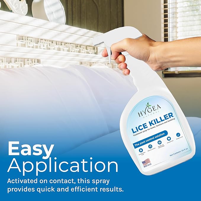 Hygea Natural Lice Spray for Home & Furniture - Natural Treatment for Head Lice - Family & Pet Friendly - Quick Action Against Infestations - Stain & Scent Free 24oz Spray