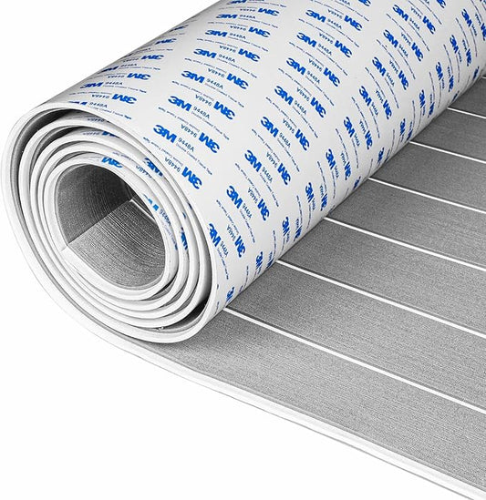OCEANBROAD EVA Foam Boat Flooring with 3M Adhesive Backing Marine Self-Adhesive Decking 96''x45.6''/36''/28.8''/16.8'', 48''x16.8'' Faux Teak Sheet for Jon Boats Swim Platform Helm Pad RV Floor