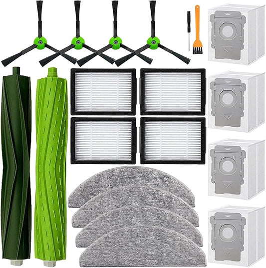 Replacement Parts Accessories for iRobot Roomba Combo i5, i5+, j5, j5+ Robot Vacuum Cleaner, 1 Set of Roller Brush & 4 Filters & 4 Mop Pads & 4 Vacuum Bags & 4 Side Brushes