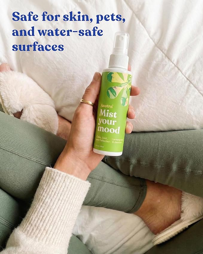 Asutra, Premium Aromatherapy Mist, Calm, Cool, Collected, 100% All Natural, Room and Body Mist, Linen and Pillow Mist, Essential Oil Blend, Lemongrass and Jasmine, 100% Guaranteed
