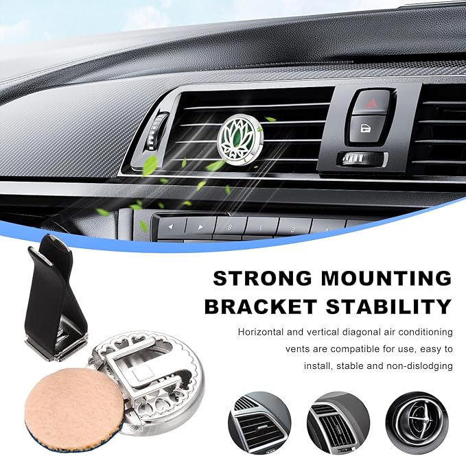 2PCS 30mm Car Diffuser Vent Clips, Tree of Life Aromatherapy Essential Oil Diffuser Locket with 12 Felt Pads, Stainless Steel Car Diffuser Locket Air Freshener (Silver)