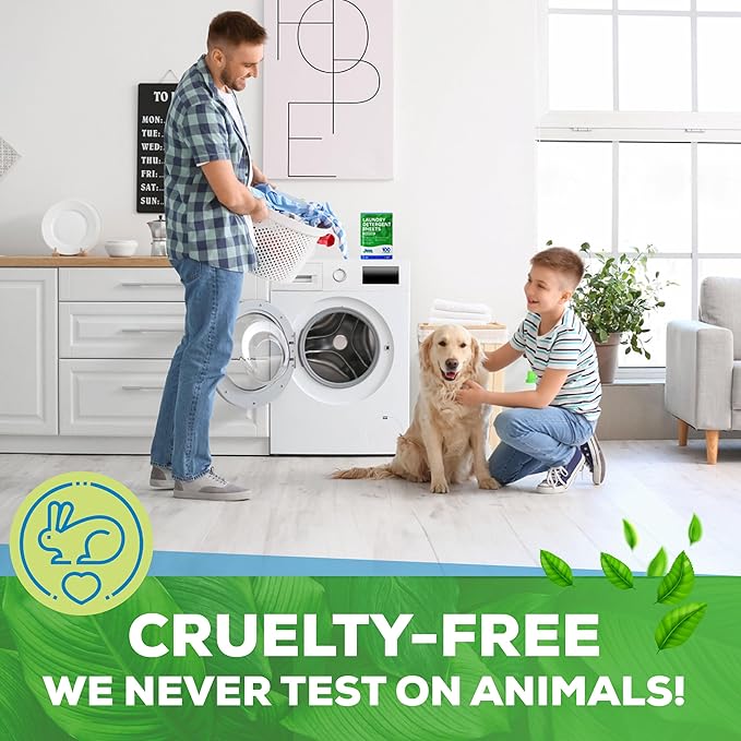 Eco Washer Sheets Detergent - 100 Loads, Zero Plastic Jugs, No Mess & Space-Saving Laundry Strips - Travel Laundry Detergent - 50 Sheets