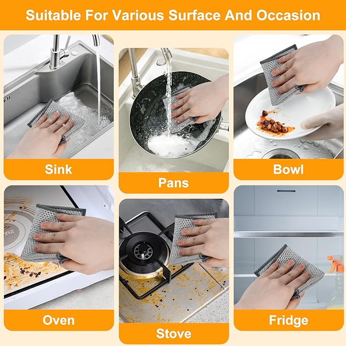 Multipurpose Wire Dishwashing Rag,Non Scratch Wire Dishcloth, Reusable Steel Wool Scrubber,Non-Scratch&Quick-Drying&Odor-Resistant Multi-Purpose for Kitchen,Bathroom Cleaning (10)