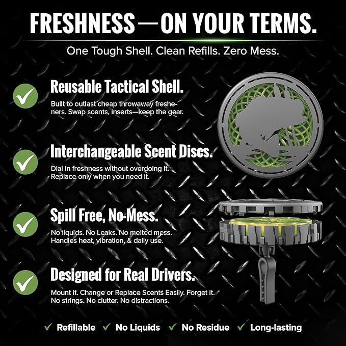 Drive Time Truck Puck Bamboo Rain Fragrancee Car Air Freshener – Long-Lasting Car Deodorizer, Refillable Vent & Visor Clip Auto Air Freshener for Car, Truck & SUV, Premium Fragrance, Pack of 3