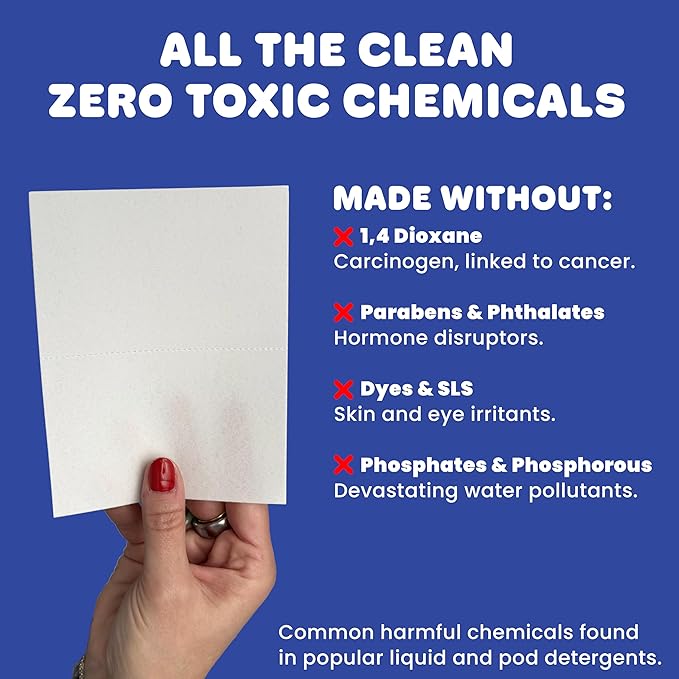 Wash'd Laundry Detergent Sheets - Unscented 100 Loads - Non Toxic Stain Fighting Enzymes Free and Clear - Plastic Free Travel Friendly Drawer Box