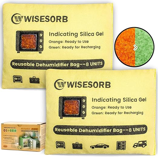 240g×2 Packs Rechargeable Silica Gel Desiccant Packs with Clean Window, Color Indicating (Orange to Green) Reusable Moisture Absorbers for Storage, Closet, 3D Filaments, Electronics, Camera