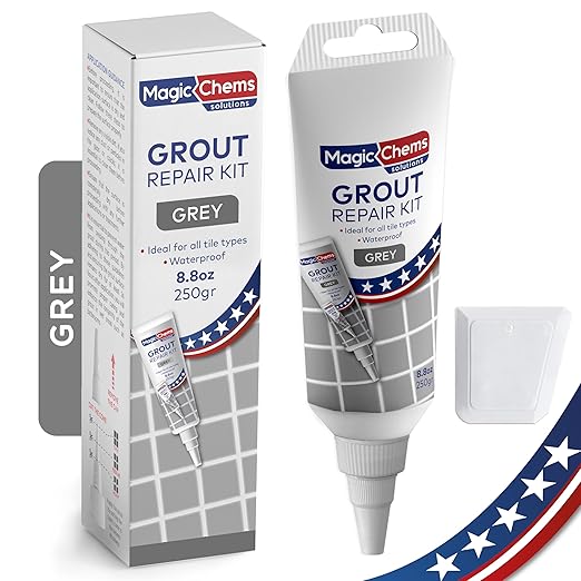 Tile Grout Repair, Grey 8.8 oz/250gr. Fast Drying Grout Repair Kit, Grout Filler Tube Repair Kit, Tile Grout Paint, Grout Sealer Restore and Renew Bathroom Floor, Tile Gaps, Joints, Lines