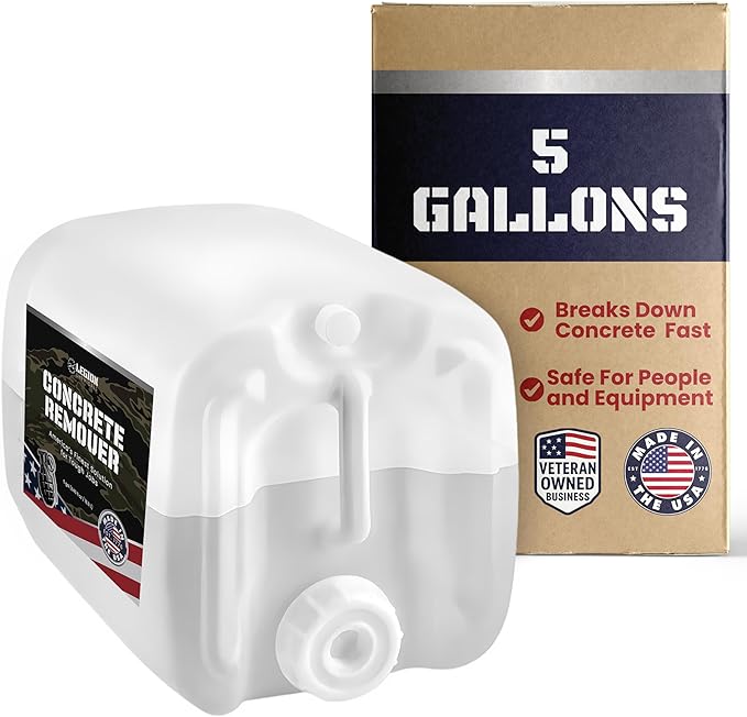 Heavy Concrete Remover – Dried Concrete & Cement Dissolver (Non-Corrosive, Biodegradable Acid Alternative), Safe on Equipment, 5-Gallon Bucket