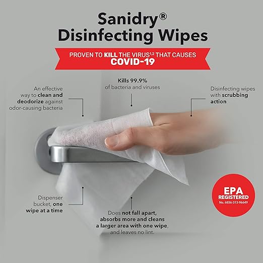 Rosmar SaniDry Disinfecting Wipes, 300 Count, EPA Approved, Unscented, White, Nonabrasive, Multi-Surface Cleaning Wipes, for Use in Health Facilities, Schools, Industrial, Household