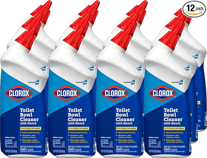 CloroxPro Commercial Solutions, Clorox Manual Toilet Bowl Cleaner with Bleach, Automatic Toilet Cleaner, Fresh Scent, 24 Ounces (Pack of 12) - 00031