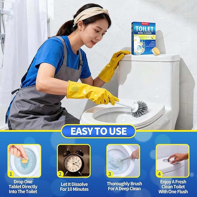 Toilet Bowl Cleaner Tablets – 24 Pack | Powerful Stain Removal, Septic Safe, Lemon Scent | No Harsh Chemicals, Long-Lasting Cleaning for Toilet Bowls