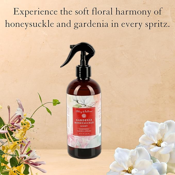 Abbey & Sullivan Linen Spray, Gardenia Honeysuckle, Fabric Freshener and Fragrance Room Spray, Pack of 2, 16 oz