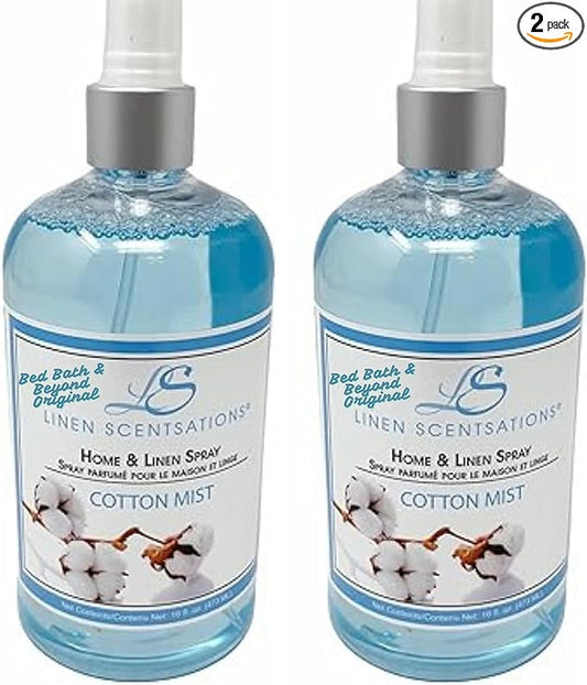 Linen Scentsations Fabric and Linen Spray 2 Pack, Cotton Mist 16oz x2 (32oz Total) - Odor Eliminator & Air Freshener for Bedding, Clothes, Room & Pillow