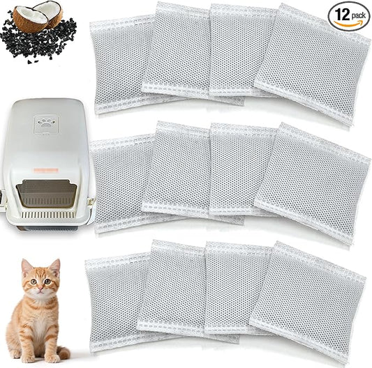 NewKe 12 Pack Odor Remover Refills for Hooded Cat Litter Box, Activated Charcoal Filters Replacement, Odor Eliminator for Automatic Litter Box, Activated Carbon Filters for Pet Odor, Keep Home Fresh