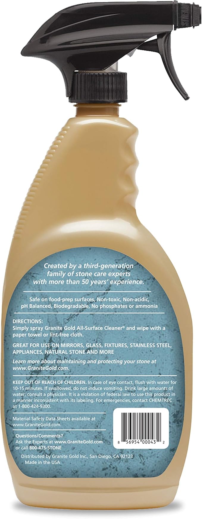 Granite Gold All-Surface Cleaner Spray, Household Cleaning For Stainless Steel, Glass, Quartz, Marble Surfaces, 24 Fl Oz, 1 Count