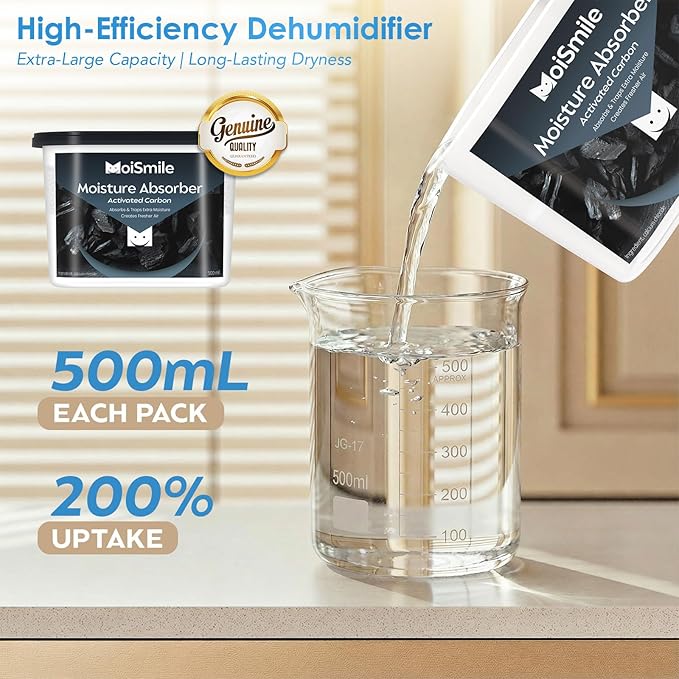 Moisture Absorbers, Efficient Activated Charcoal Humidity Absorber ＆ Odor Absorber Boxes, Refillable Car Dehumidifier for Closet, Bathroom, Basement＆ RV, 3 Pack