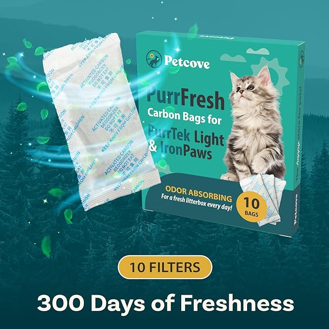 PetCove PurrTek Light & IronPaws Cat Litter Box Filters Replacements | Activated Charcoal Odor Absorber & Deodorizer Pods | Litter Box Filter Scent Eliminator | Precision Fit Filters for Hooded Boxes