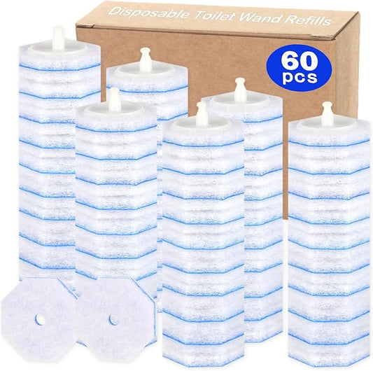 60 Count Disposable Toilet Wand Refills for Toilet Wand, 5X Cleaning Power Scrubber Refill, Bathroom Cleaning Supplies, No Falling Apart, Fresh Fragrance