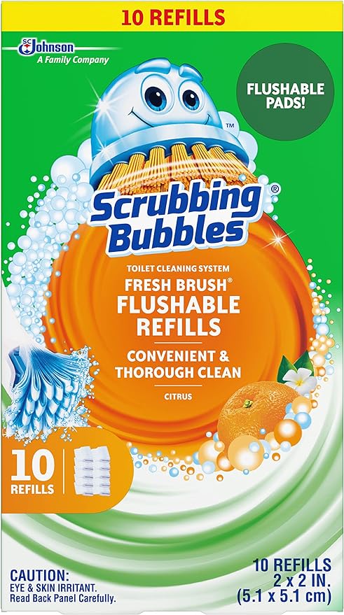 Scrubbing Bubbles Fresh Brush Flushable Refill Pads for Toilet Cleaning System, Citrus Action Scent, Toilet & Toilet Bowl Cleaner, 10 CT Refill Pads/Pack (Pack of 1)