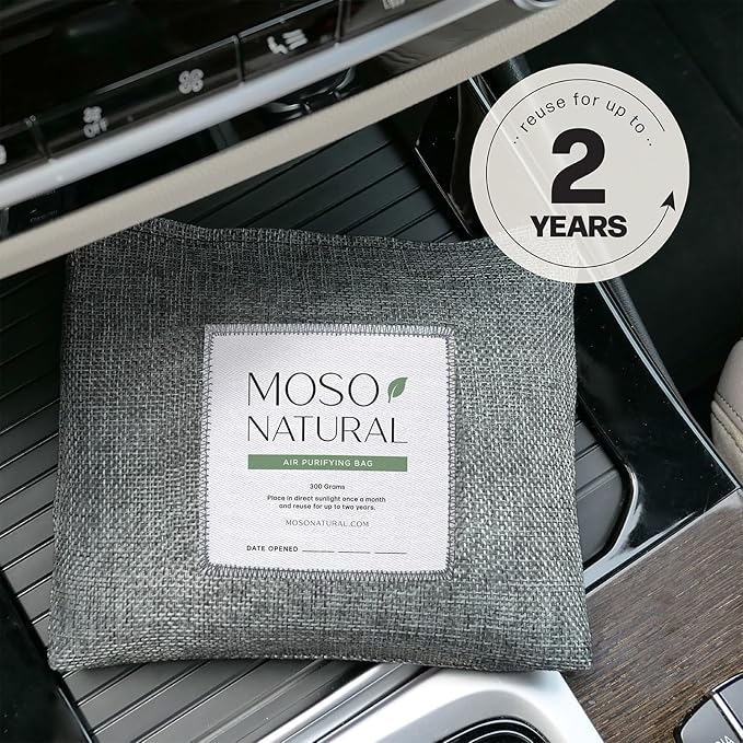 Moso Natural Charcoal Odor Absorber for Cars (2 Pack) 300g Bamboo Charcoal Air Purifying Bag, Unscented Odor Eliminator, Lasts Up to 2 Years, HGTV Editors’ Pick