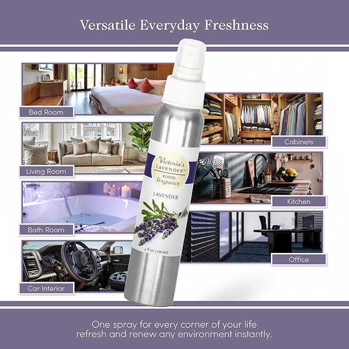 Victoria's Lavender Room Fragrance Spray - Air Freshener & Odor Eliminator - Lavender Spray - Luxury Essential Oil Scent for Home & Bathroom - Aromatherapy Relaxation & Stress Relief - 1 Pack, 4 oz