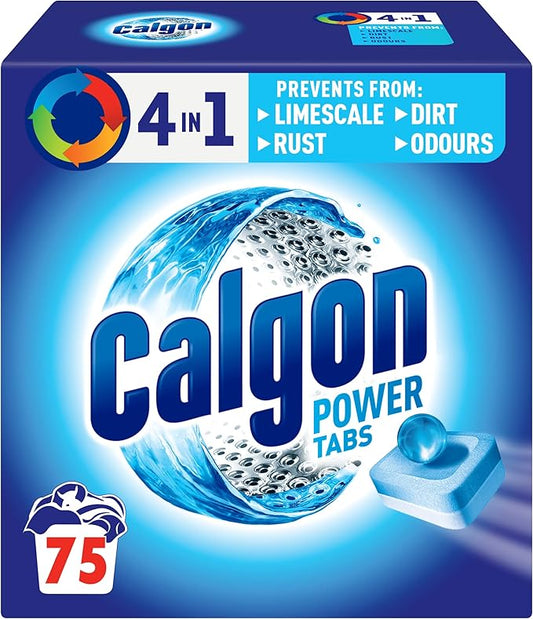 Calgon 4-in-1 Washing Machine Cleaner and Water Softener Tablets, 75 Count, Removes Limescale, Residue, Dirt, Rust & Malodours, Deep Clean, XL Pack Size