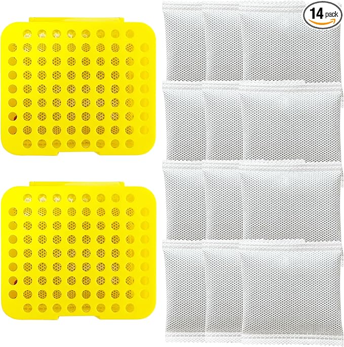 2 Pack Stick On Deodorizing Box, 12 Pack Odor Removing Refills for Trash Can, Activated Charcoal Odor Eliminator for Indoor Kitchen Trash/Diaper Pails/Wardrobe/Shoe Cabinet (Yellow)