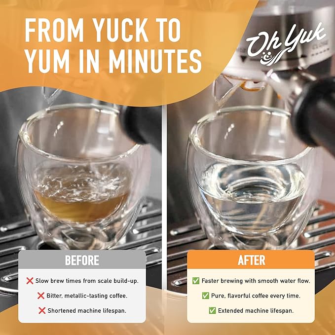 Oh Yuk Coffee Machine Descaler - Cleaning and Descaling Solution Universally Compatible for All Brands and Machine Types: Breville, Delonghi, Nespresso, Keurig - 16 oz (1)