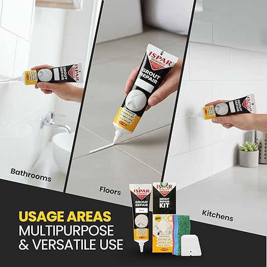 Tile Grout Repair Kit – White Grout Filler 8.8 oz, Pre-Mixed Caulk & Grout Paint for Shower, Bathroom, Floor Tiles – Quick-Dry Tile Grout Sealer with Spatula
