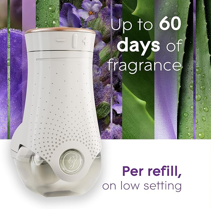 Glade PlugIns Refills Air Freshener Starter Kit, Scented and Essential Oils for Home and Bathroom, Lavender & Aloe, 3.35 Fl Oz, 1 Warmer + 5 Refills