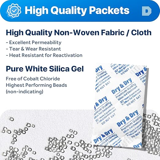 Dry & Dry 30 Gram [200 Packets] Silica Gel Packets Desiccants, Silica Packets - Rechargeable Moisture Absorbers for Food Storage, Electronics, 3D Filament & Safes