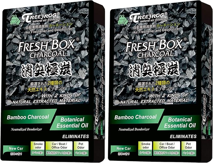 Treefrog New Car Scent, Charcoal Car Air freshener 2-Pack, Last Long with Large Size Content 200g
