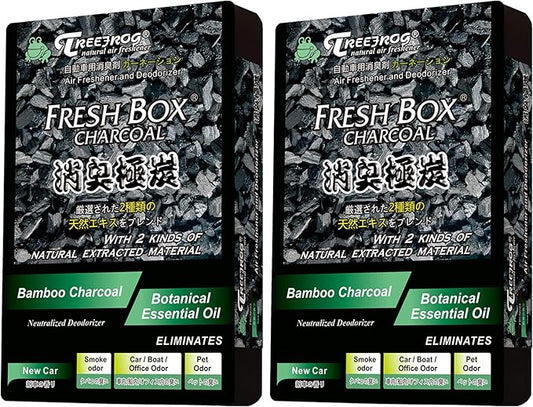 Treefrog New Car Scent, Charcoal Car Air freshener 2-Pack, Last Long with Large Size Content 200g