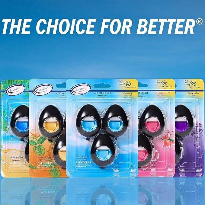 Air Jungles Car Air Freshener Vent Clip 4 Count, 4 ml Each, Long-Lasting Car Odor Eliminator, Up to 120 Days Freshness for Auto, Truck, Home