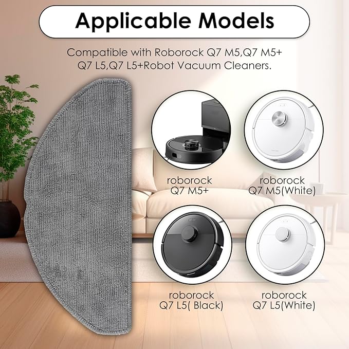 (3 Pack) Replacement Mop Pads for Roborock Q7 M5/ Q7 M5+/ Q7 L5/ Q7 L5+ Robot Vacuum Cleaner, Washable Mop Cloths Accessories Kit, Mop Pad Refill, Replacement Parts