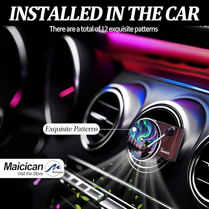 Maicican 12 PCS Starry Sky Cat Car Air Freshener Vent Clip, Cute Car Air Freshener with Record Player Design, Unique Car Accessories and Decor for Music Lovers or Cat Lover (Starry Sky Cat A)