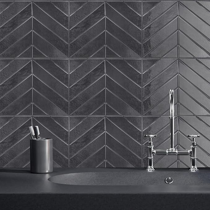 Peel and Stick Backsplash for Kitchen,New Upgrade Herringbone Premium Tiles,Stick on Subway Tile Peel and Stick for Bathroom,Black 10-Sheet.