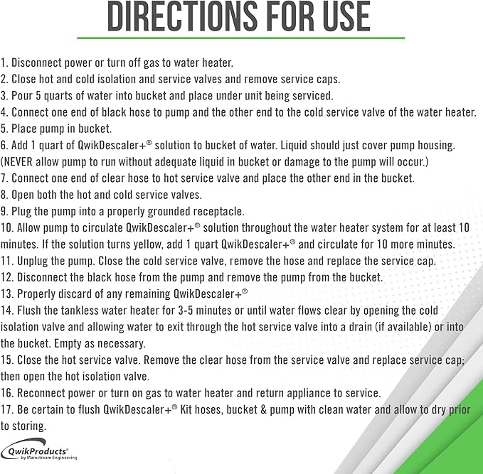 QwikProducts QwikDescaler + Concentrated Descaler Solution, Tankless Water Heater Descaling Solvent for Heat Exchanger, Quickly Dissolves Scale, Lime, Tarnish and Deposits, 1 Gallon