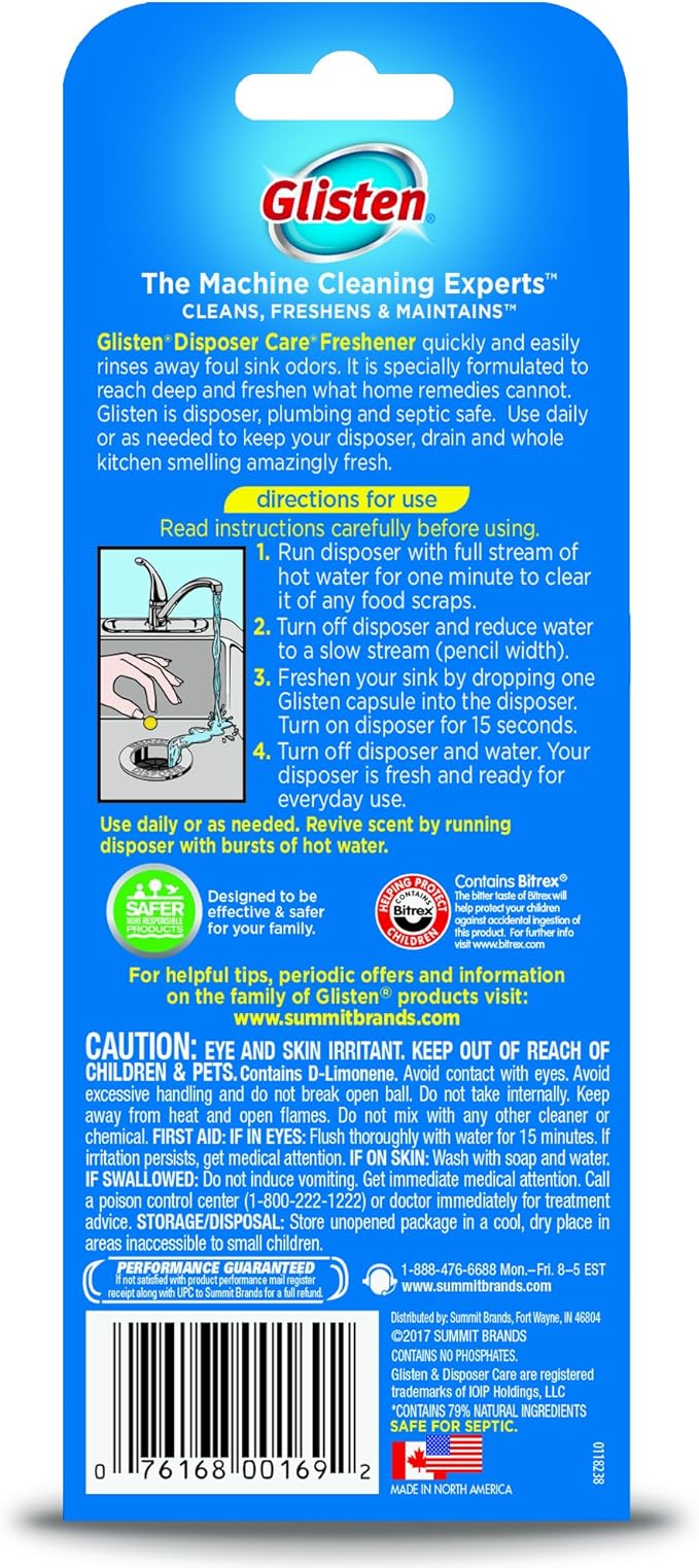 Glisten Garbage Disposer Freshener, Lemon Scent, 6-Pack
