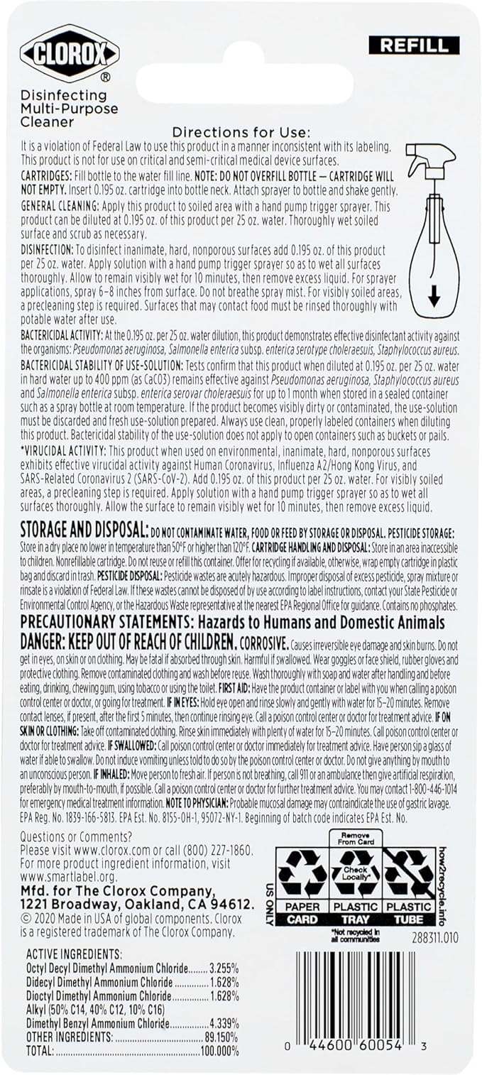 Clorox Disinfecting Multi-Purpose, Household Essentials, Cleaning Refills for Clorox Multi-Purpose Cleaning System, 2 Count