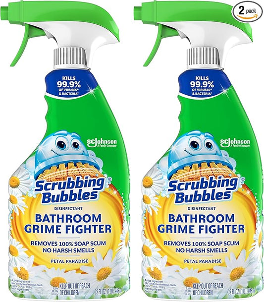 Scrubbing Bubbles Bathroom and Shower Cleaner Disinfectant Spray, Foaming Action Bathroom Grime Fighter, Petal Paradise Scent, 32oz (Pack of 2)