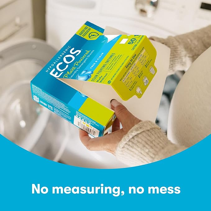 ECOS Laundry Detergent Sheets Vegan, No Plastic Jug, No Mess & Liquid Free - Laundry Sheets in Washer - Hypoallergenic, Plant Powered Laundry Detergent Sheets - Lavender - 50 Sheets (Pack of 1)