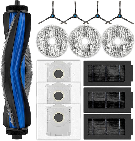 (14 Pack) T50 Pro Replacement Parts for ECOVACS DEEBOT T50 Pro/ T50 Omni/ T50 Pro Omni/Omni Robot Vacuum Cleaner, 1 Roller Brush, 4 Side Brushes, 3 Dust Bags, 3 HEPA Filters, 3 Mop Pads