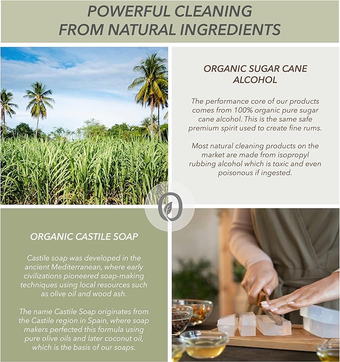 Non-Toxic Kitchen Cleaner 3 Pack (Stone, Steel, Glass) - 100% Natural Organic Ingredients that Truly Perform - Light Coconut, Tea Tree & Wood Scent