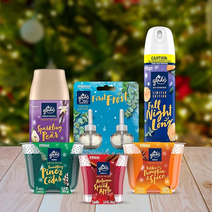 Glade PlugIns Refills Air Freshener Starter Kit, Scented and Essential Oils for Home and Bathroom, Golden Pumpkin & Spice, 1.34 Fl Oz, 1 Warmer + 2 Refills
