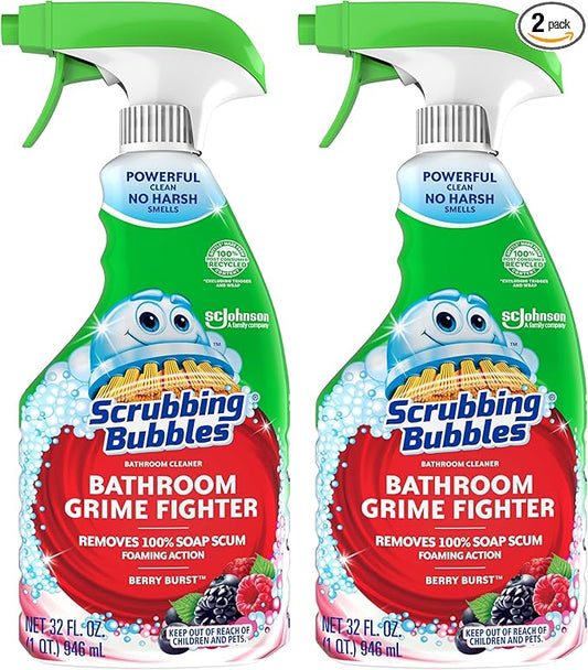 Scrubbing Bubbles Bathroom and Shower Cleaner Spray, Foaming Action Bathroom Grime Fighter Removing Soap Scum, Berry Burst Scent, 32oz (Pack of 2)