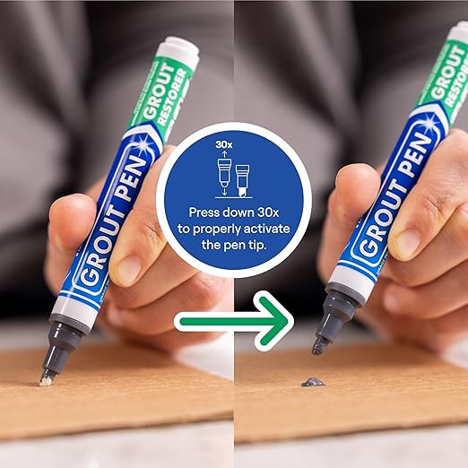 Grout Pen Dark Grey Tile Grout Paint Marker: Waterproof Tile Grout Paint Pen Colorant, Grout Shine Touch Up & Renew - Dark Grey, Narrow 5mm Tip (7mL)