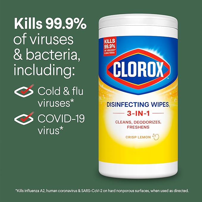 CLOROX Disinfecting Wipes, Bleach Free Cleaning Wipes, Crisp Lemon, 75 Count (Package May Vary) (Pack of 2)